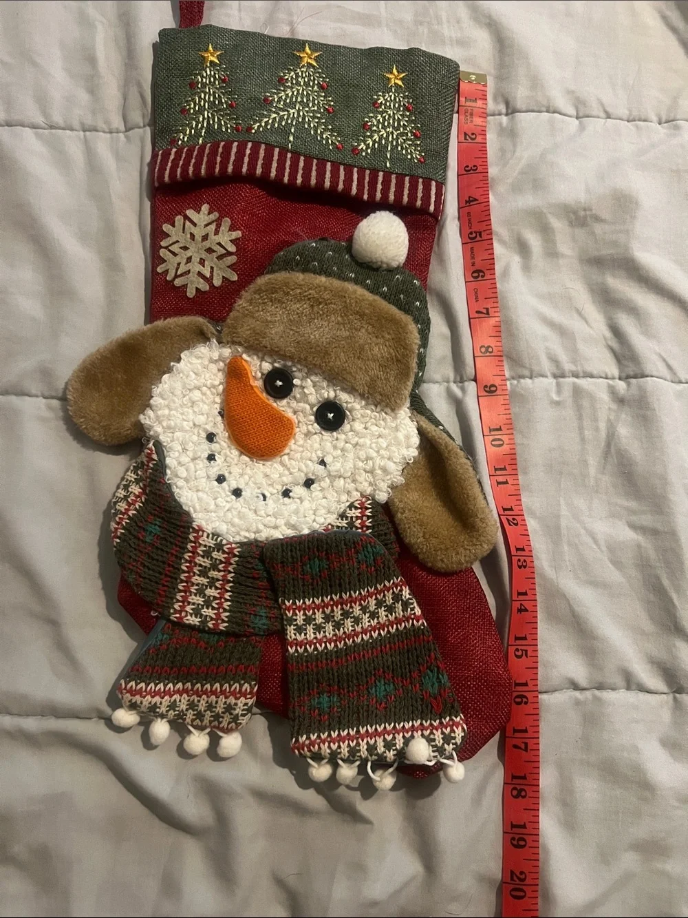 Holiday Snowman Christmas Stocking - Red & Green